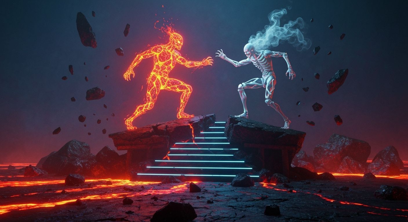 Mythic Spirits Clash Atop Neon Temple in Japanese Myth