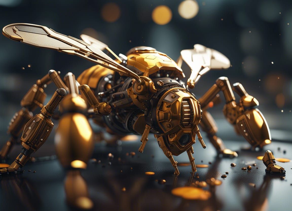 Futuristic Honey Bee with Intricate Mech Details