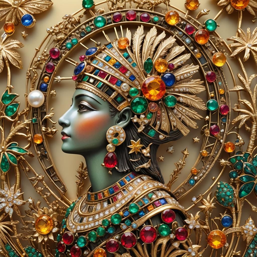 Egyptian Goddess Brooch in Emerald Forest and Spacescape