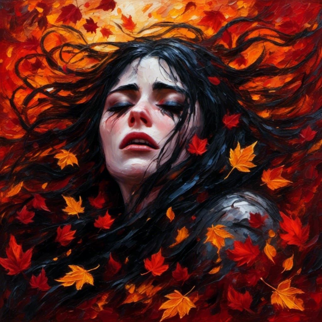 Gothic Girl Crying Over Beaver as Impasto Painting