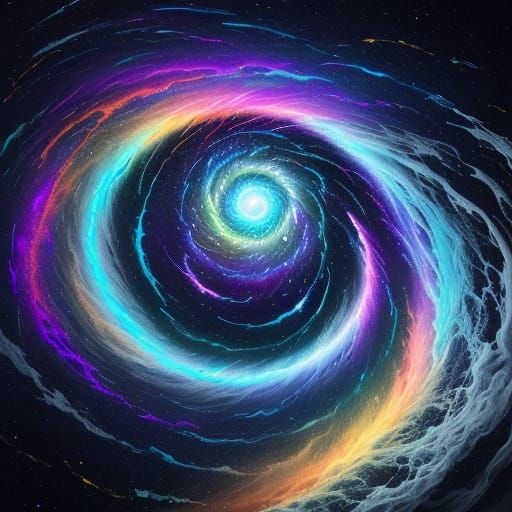 Celestial Being Rides Cosmic Wave in Surreal Fantasy Art