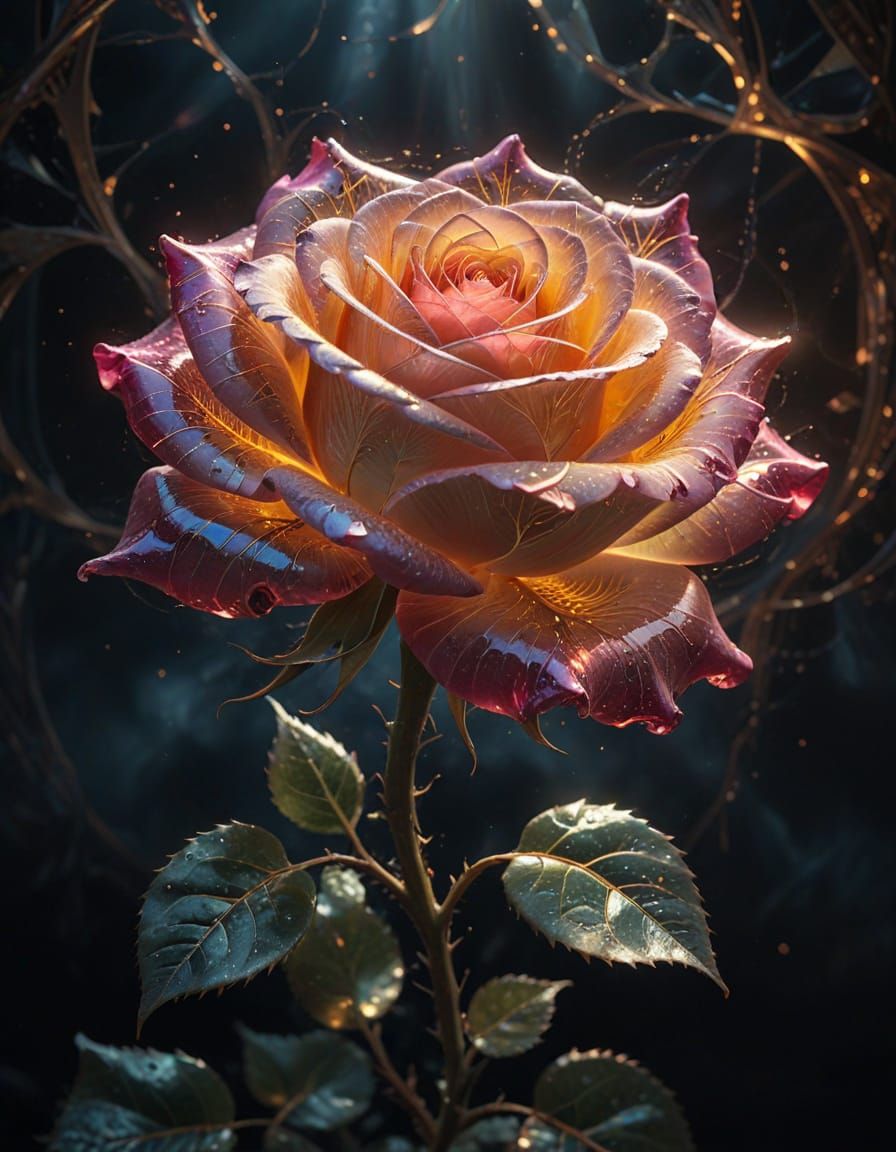 Fantasy Rose With Golden Inner Light