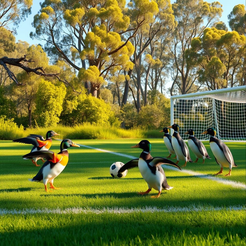Surreal Soccer Game in Australian Forest Clearing