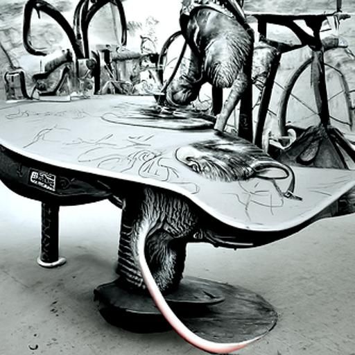 Hyperdetailed Charcoal Drawing of Elephant, Mouse, Table