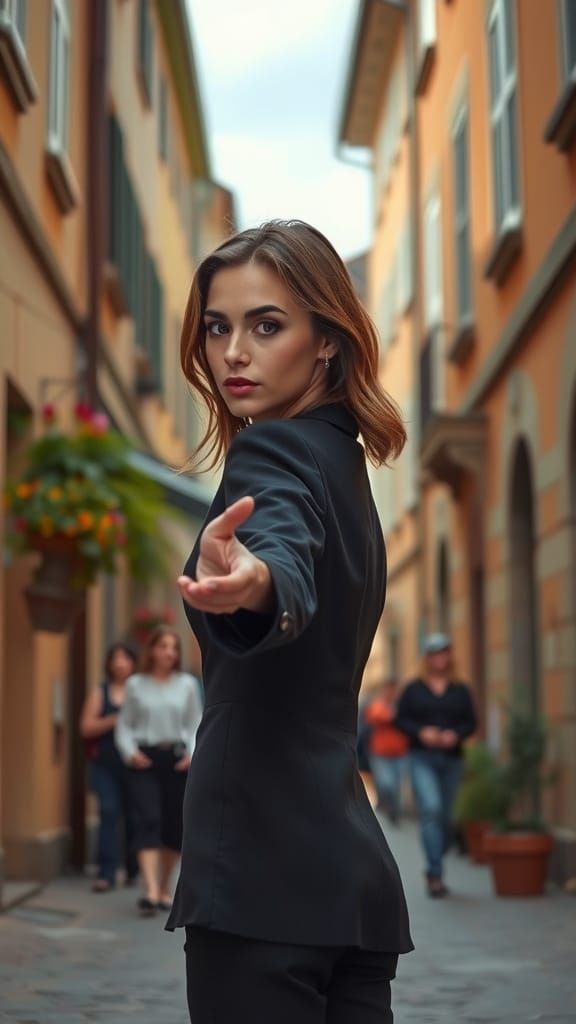 Sophisticated Woman Offers Adoration in European Town