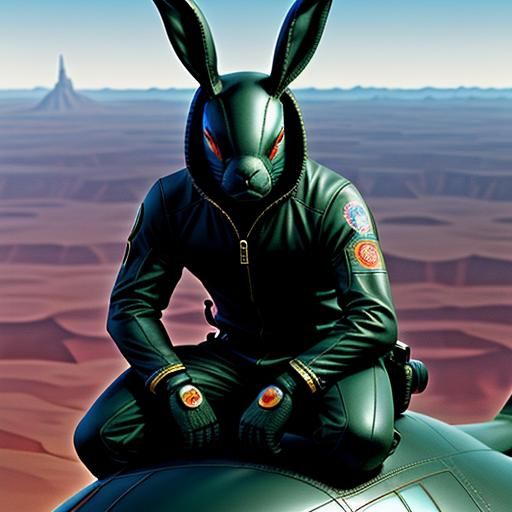 Man in Rabbit Suit on Helicopter, Detailed 3D Art