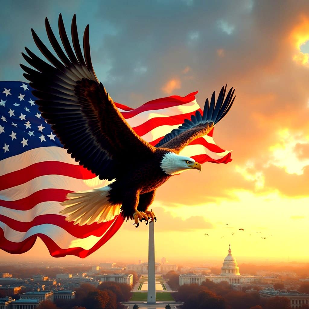 Patriotic American Landscape with a Shining Statue