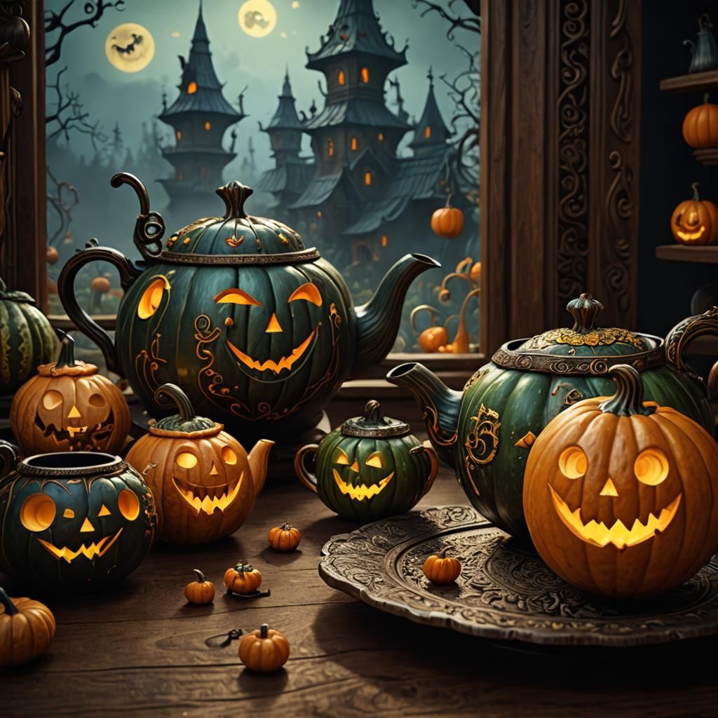 Whimsical Gourd Tea Set in 3D Digital Art