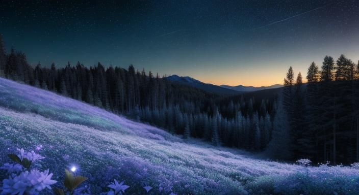 Ethereal Snowy Meadow Under Starry Skies
