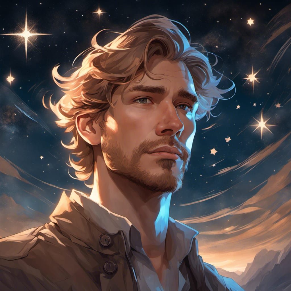 Man Reflecting Stars, Hyperdetailed Concept Art Portrait