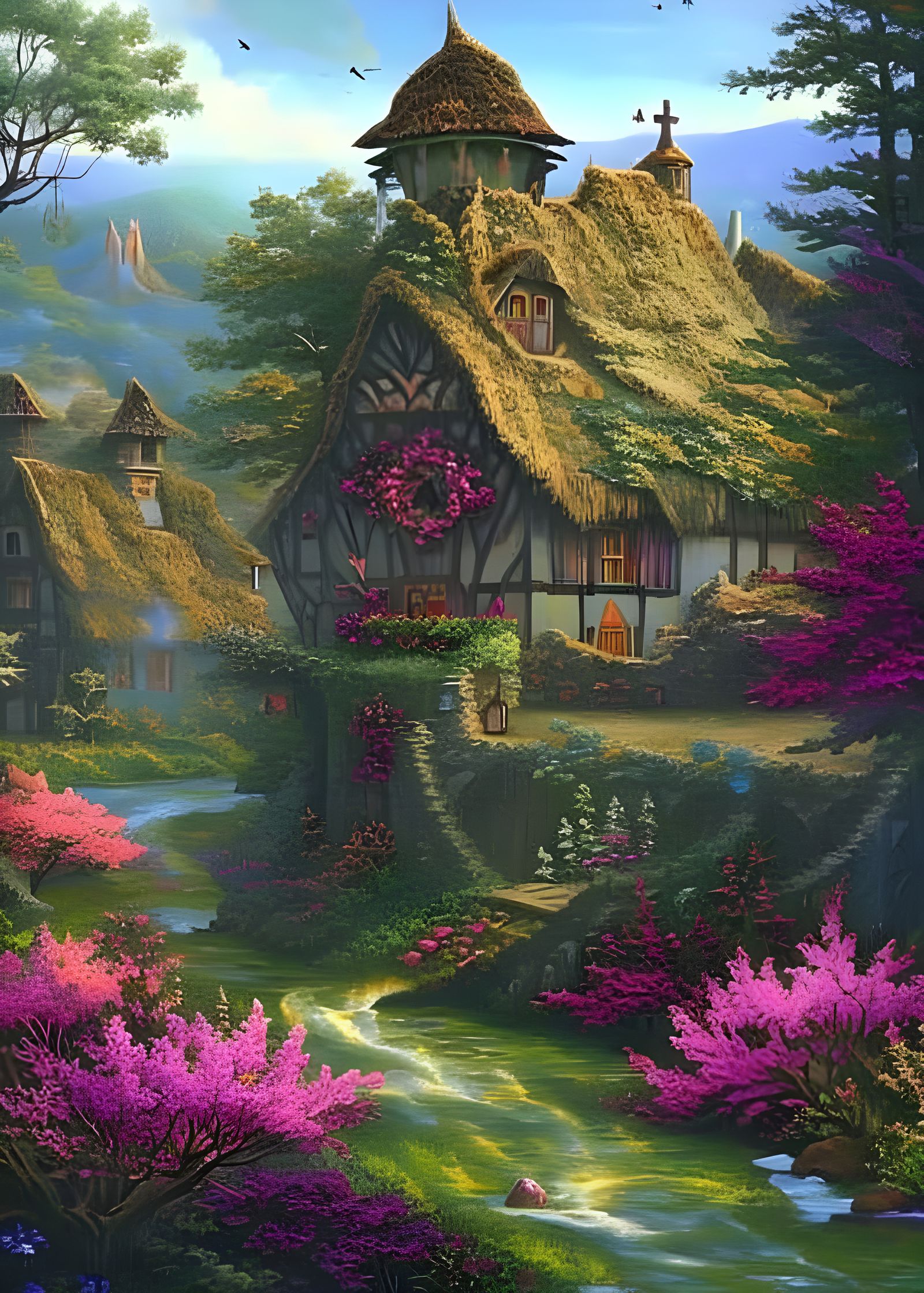 Enchanting Cottagecore Village in Magical Woods