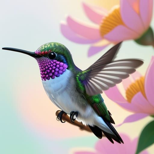 Hummingbird Sipping Nectar: Hyperrealistic Macro Photograph