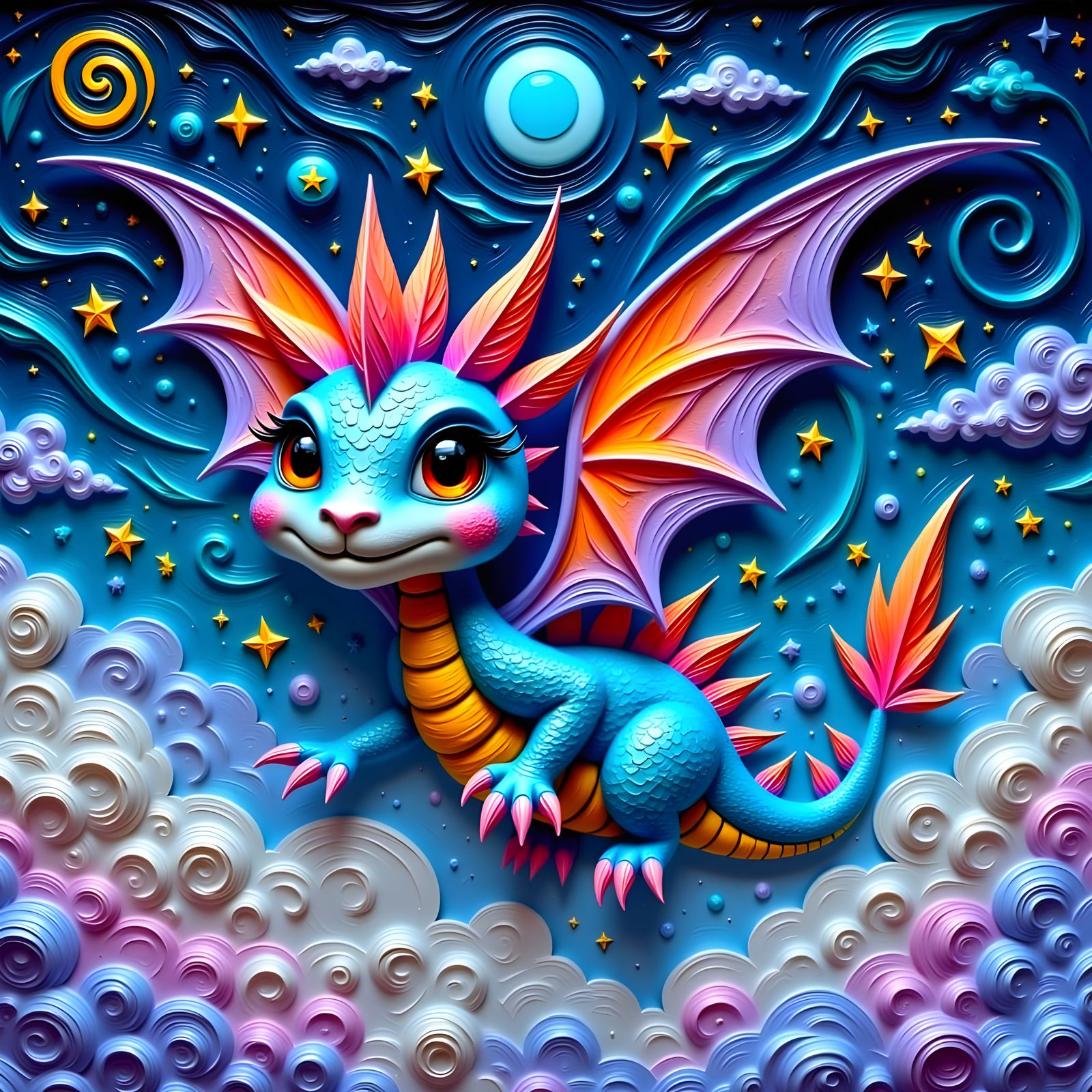 Iridescent Dragon Soaring Through Dreamlike Sky
