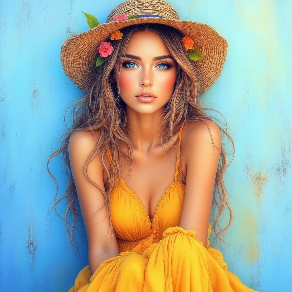 Bohemian Portrait of Woman in Yellow Dress