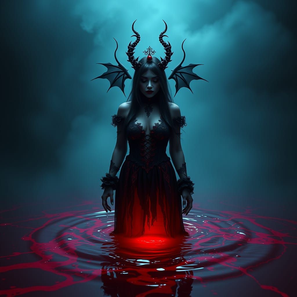 Gothic Lady Emerges from Crimson Liquid