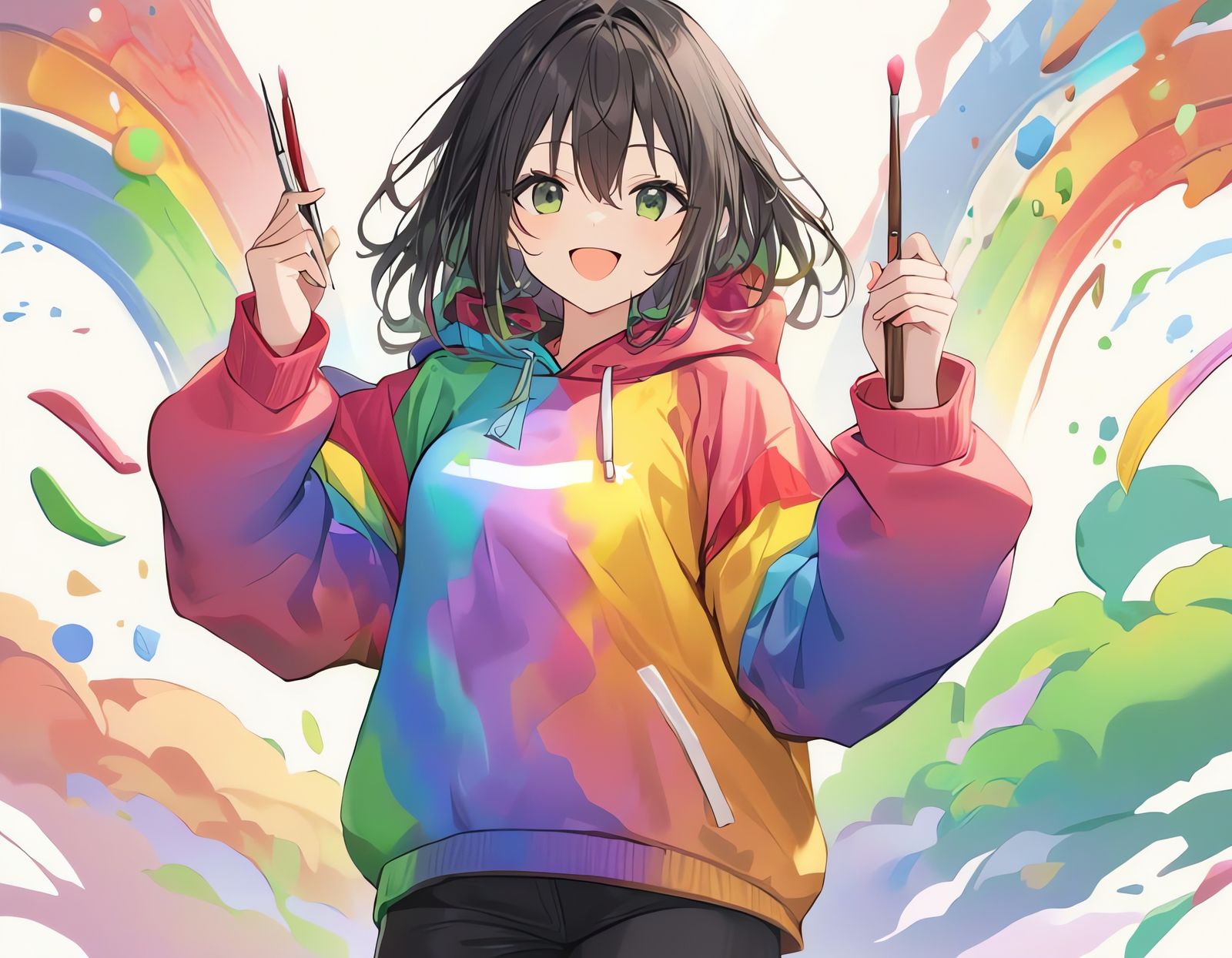 Happy Artist with Rainbow Hoodie in Cowboy Pose