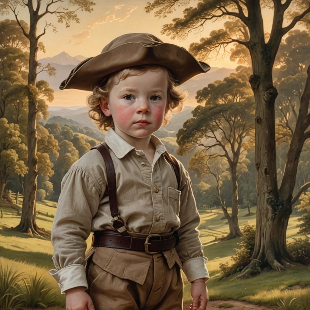 Colonial American Boy Portrait in Earthy Tones