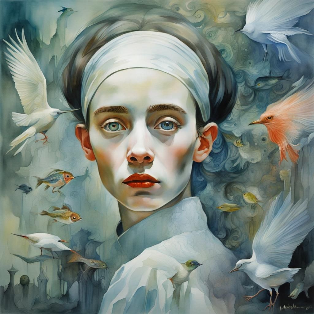 Mythological Woman in Dreamlike Vintage Illustration