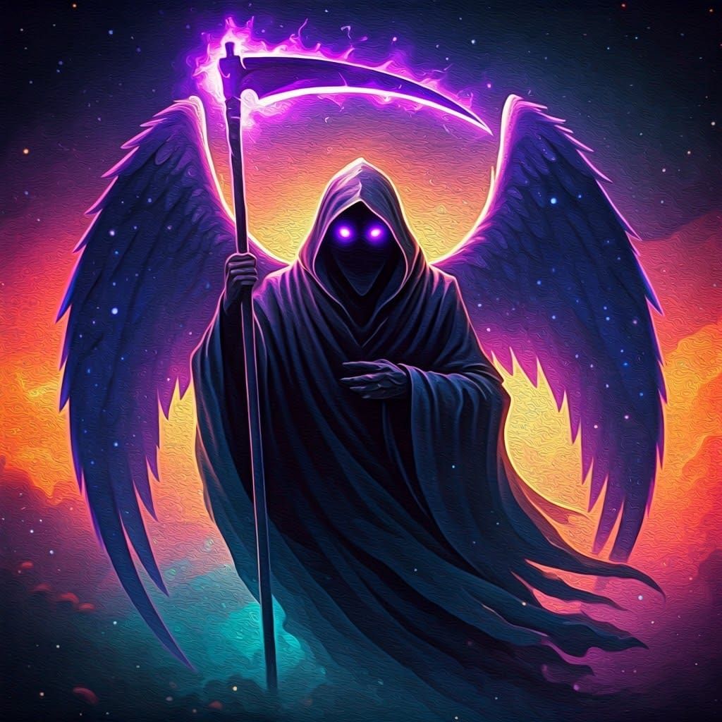 Vibrant Cosmic Masterpiece with Angelic Figure