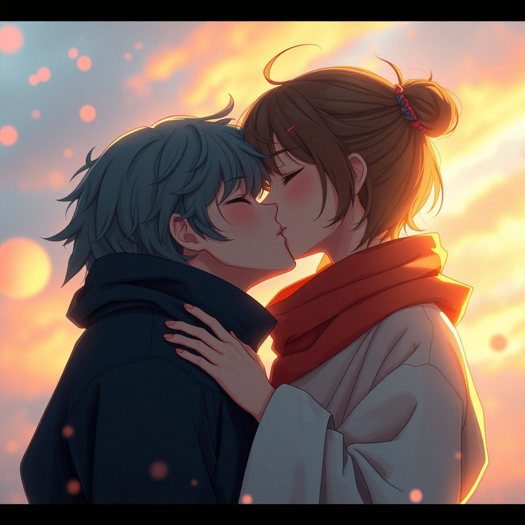 Romantic Kiss in Anime-Inspired 3D Art