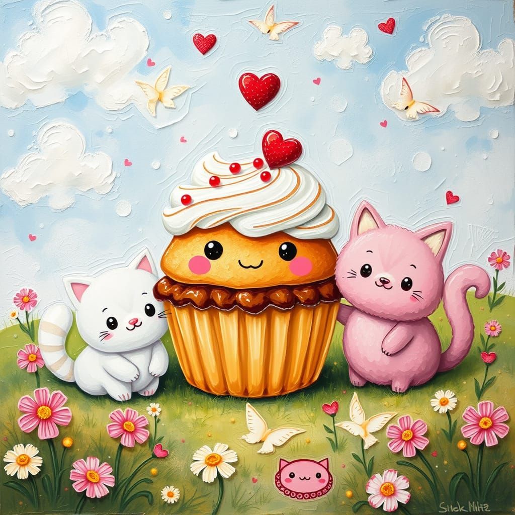 Enchanted Kawaii Wonderland with Cupcake and Plush Cat