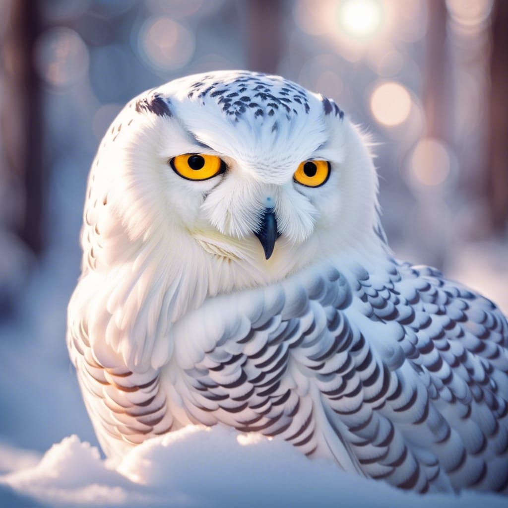 Snowy Owl Portrait with Bioluminescent Eyes