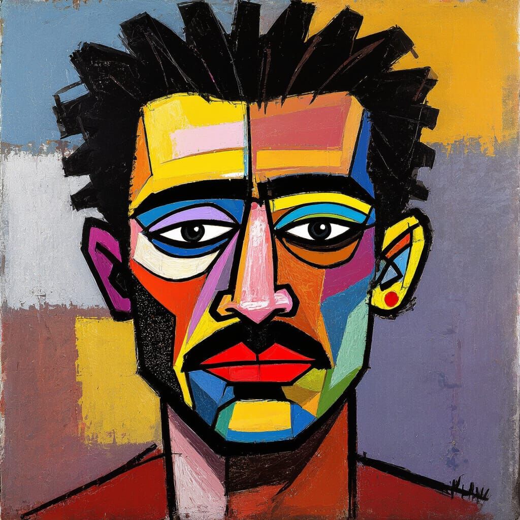 Expressive Scribble Art Face Portrait in Bold Colors