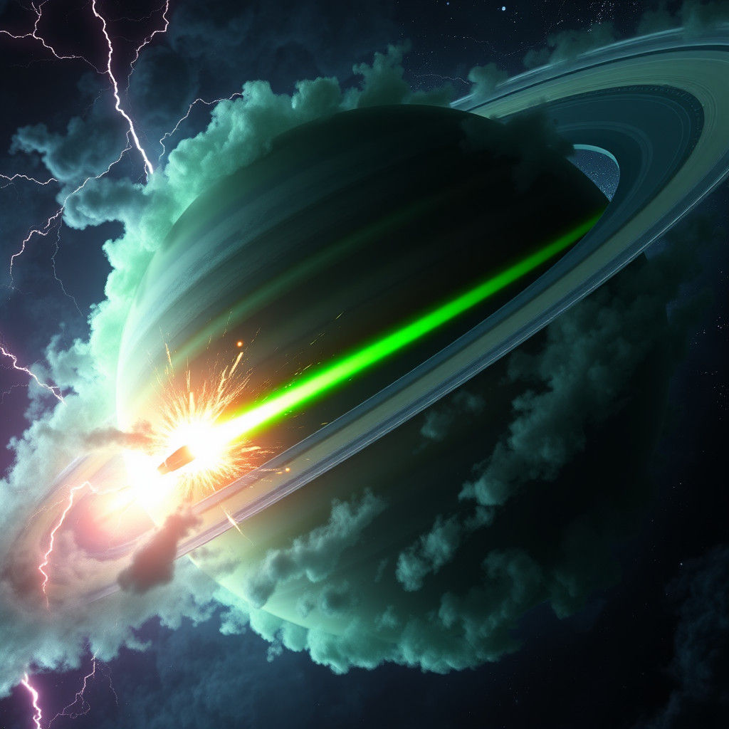 Comet Collision with Saturn: Fantasy Concept Art