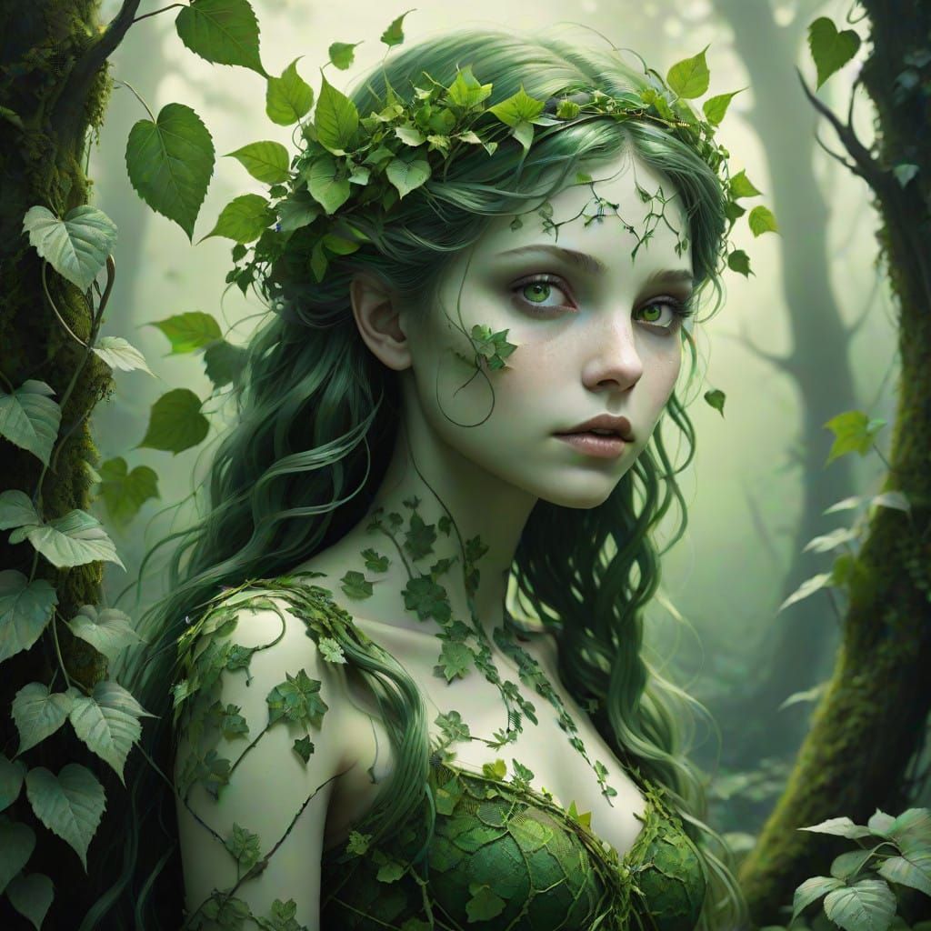 Ethereal Poison Ivy Fairy in Dark Romanticism Style