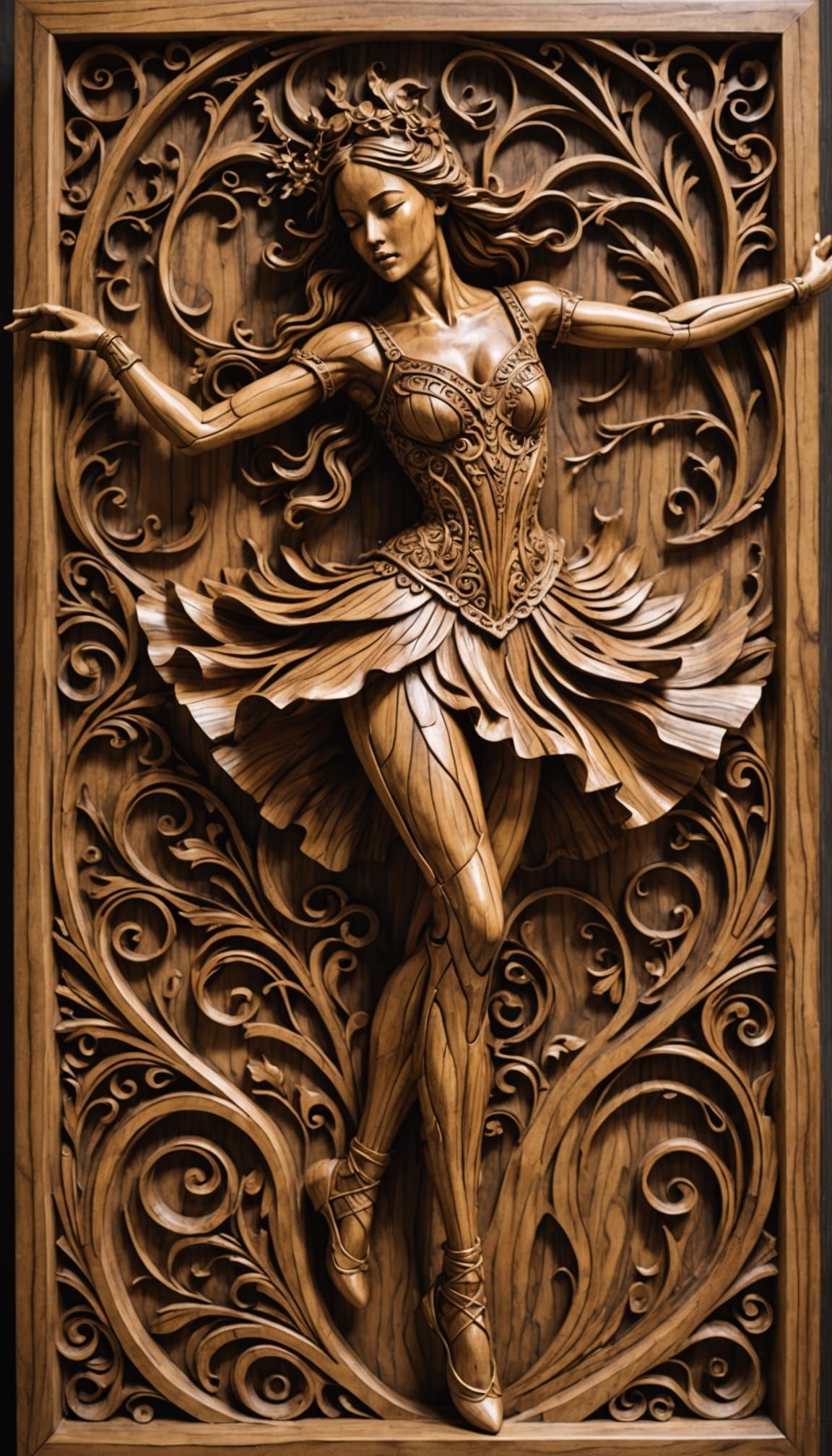Intricate Wooden Dancer Sculpture