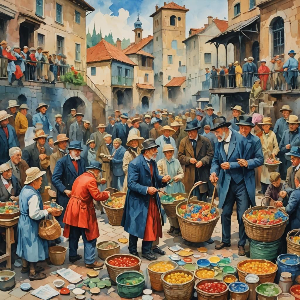 Wealth vs Poverty in Gouache Impressionist Style