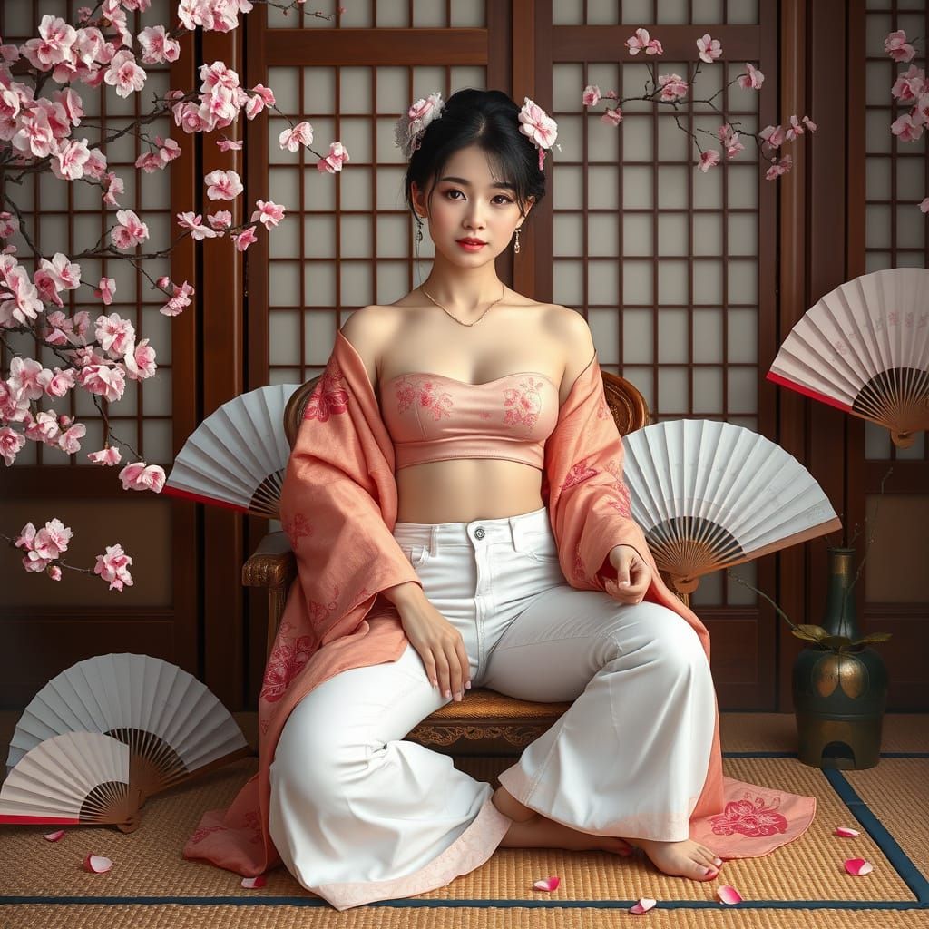 Modern Geisha Portrait with Cherry Blossoms