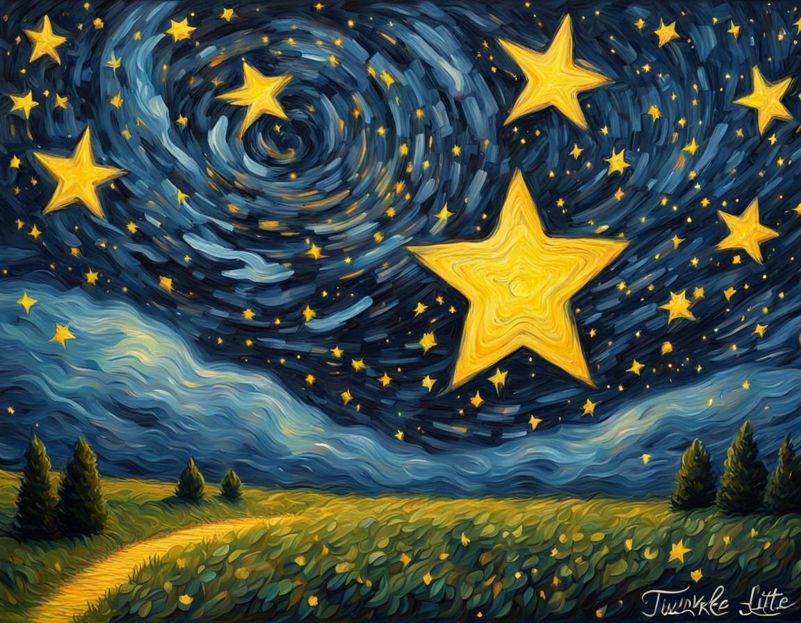 TwinkleTwinkle, acrylic painting of a starry night sky, with...