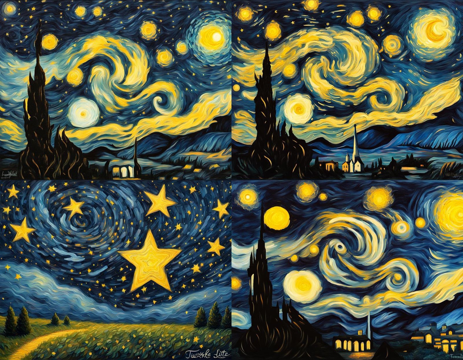 TwinkleTwinkle, acrylic painting of a starry night sky, with...
