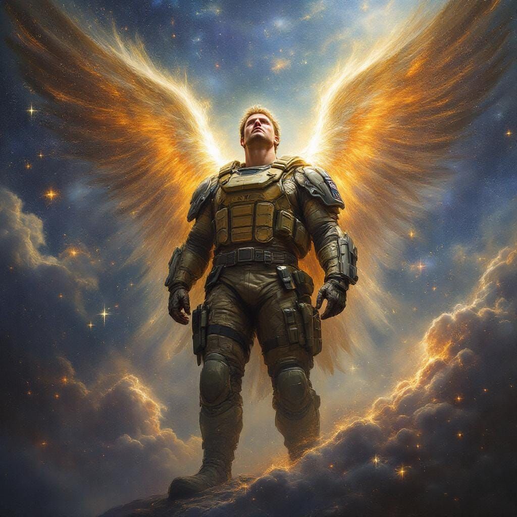 Archangel Michael as Marine in Oil Painting