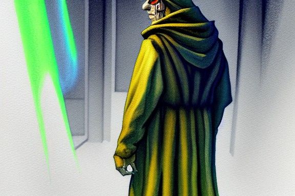 Cloaked Time Traveler Emitting Beams, Action Painting