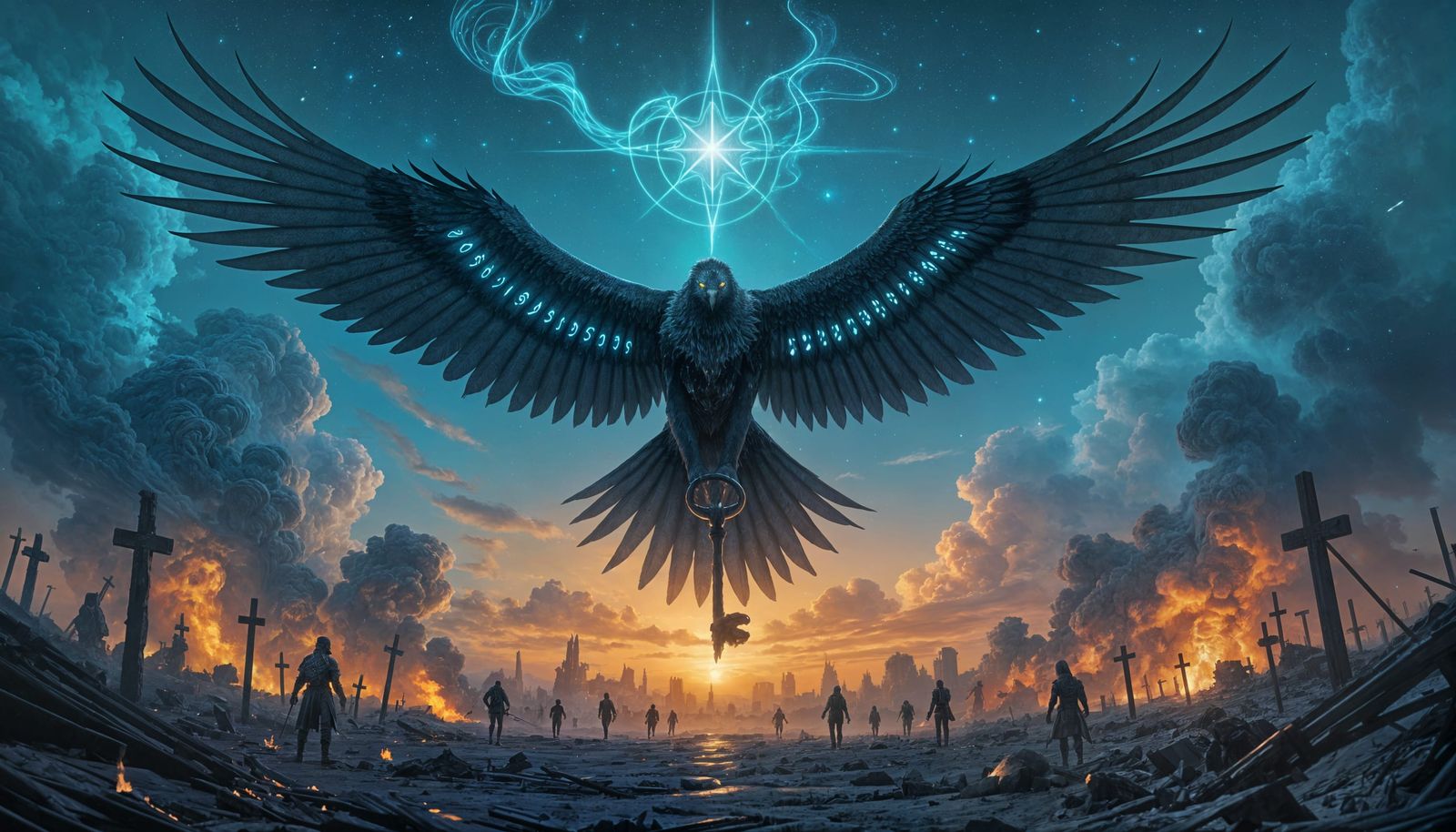 Epic Black Kite Patronus Over Burnt Battlefield