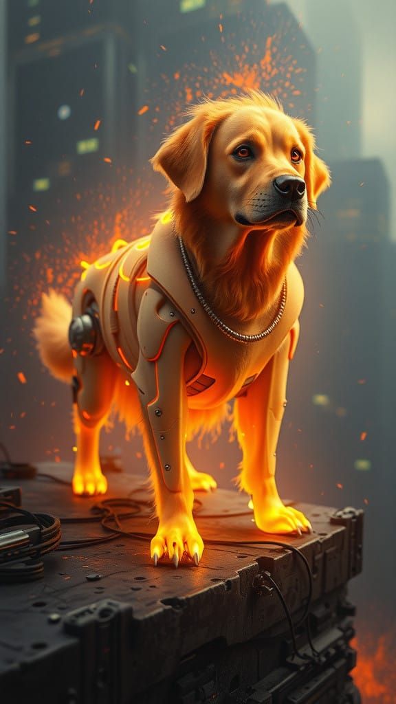 Cyberpunk Canine in Gritty Urban Landscape