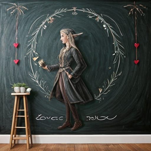 Whimsical Elf Under Mistletoe Chalk Art