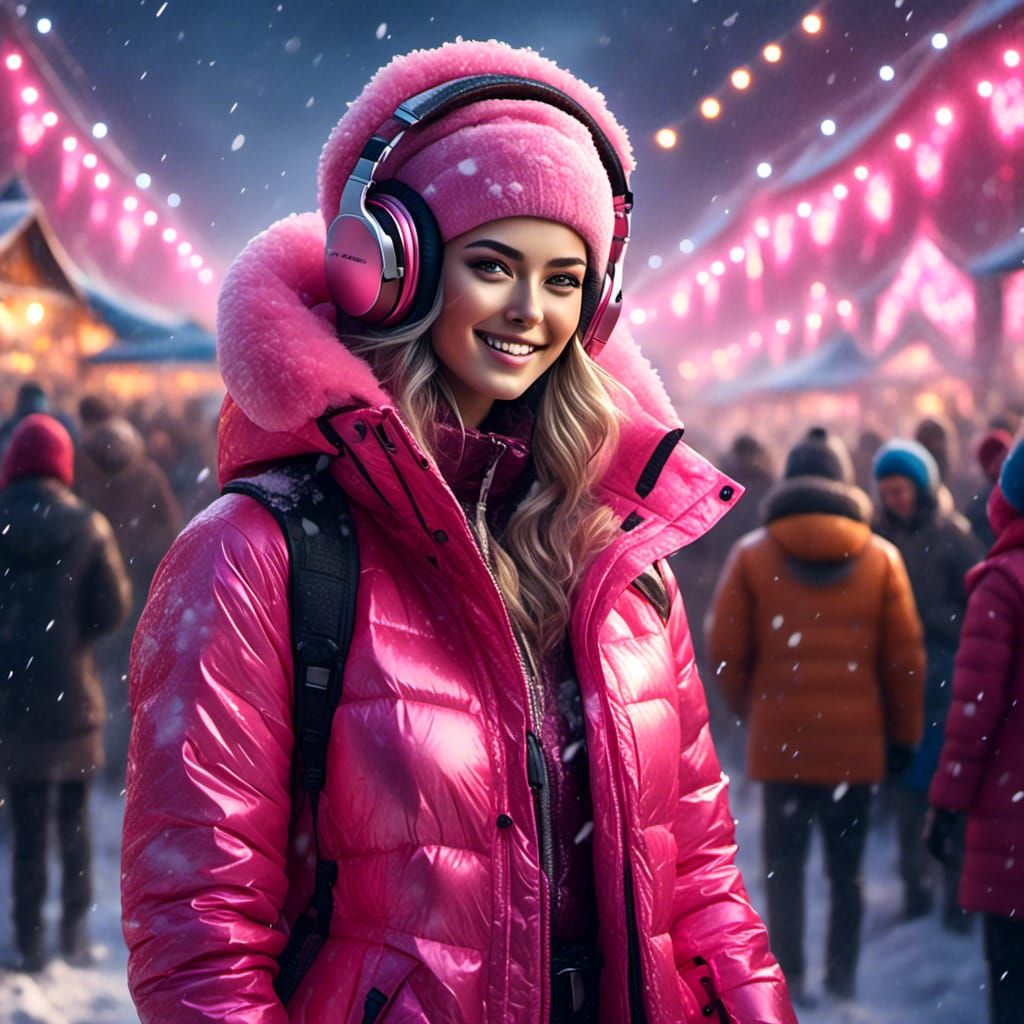 DJ in Pink Jacket at Winter Festival