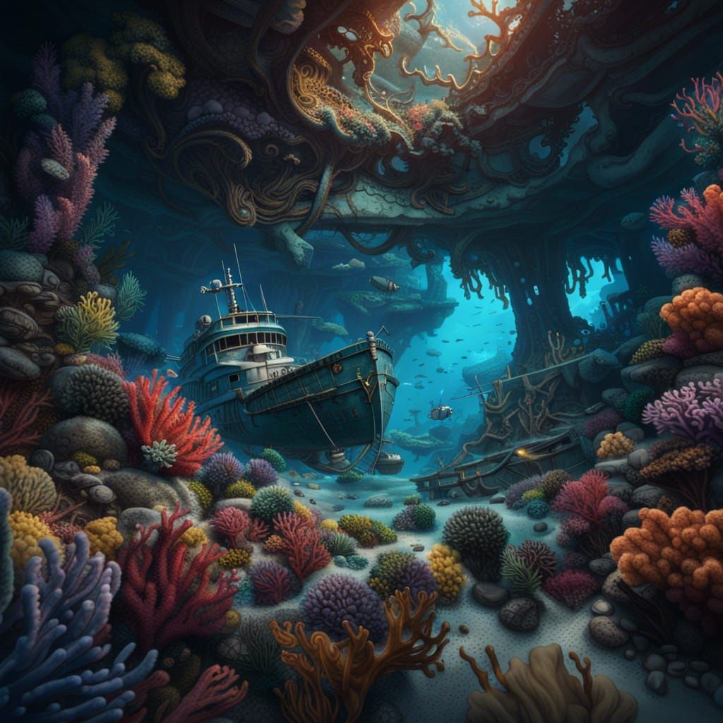 Underwater Corsair Wreck Amidst Coral Reef