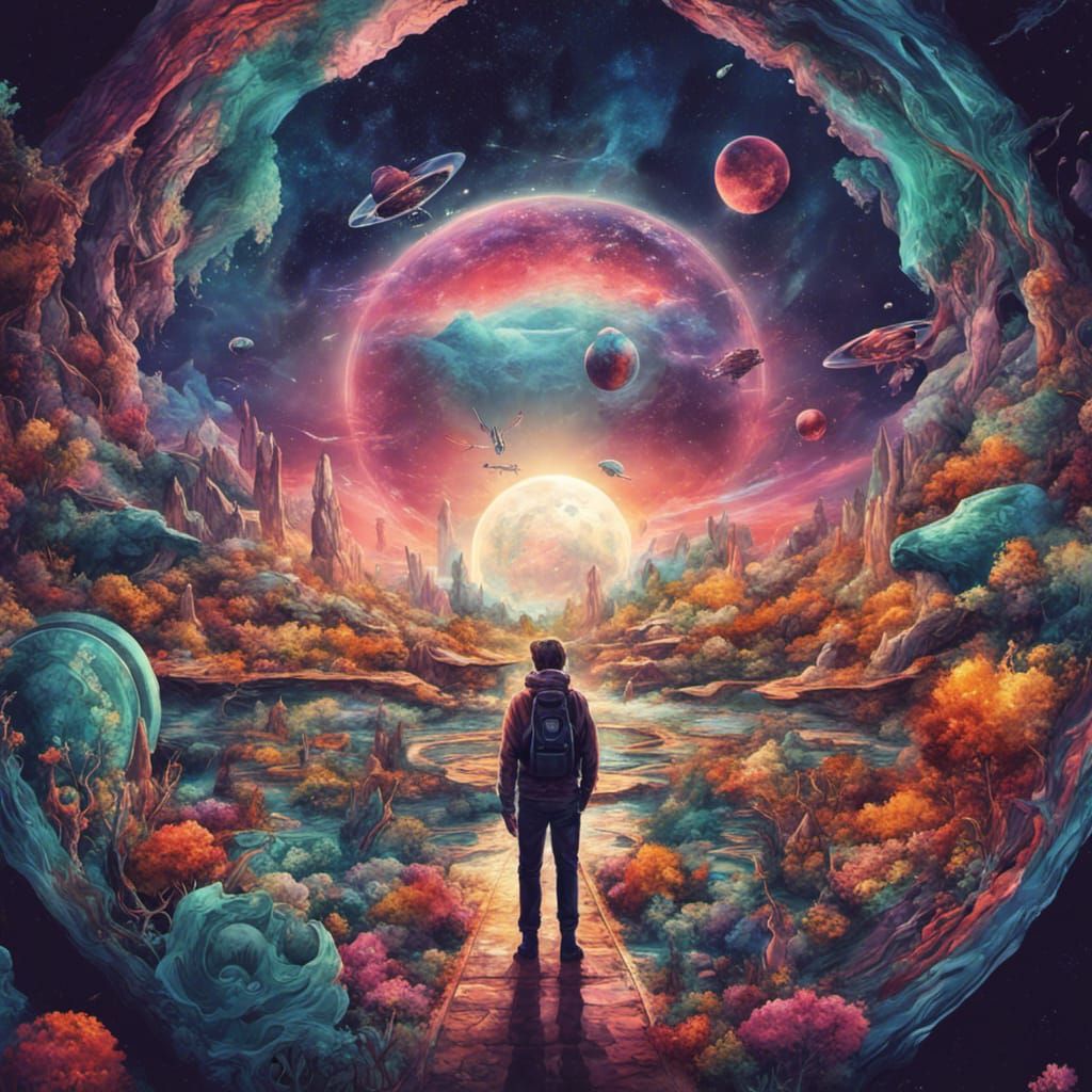 Colorful Universe with Futuristic People and Wildlife