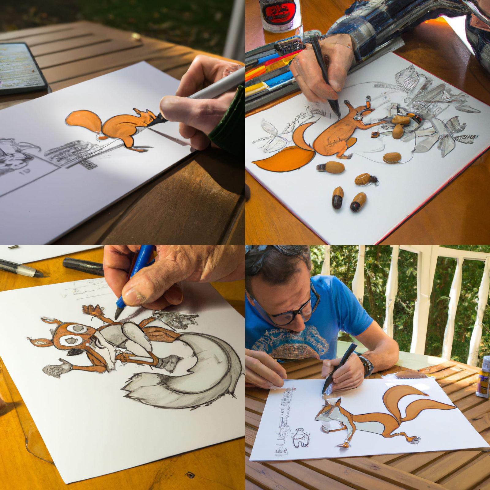 Cartoonist Drawing a Squirrel Comic Book