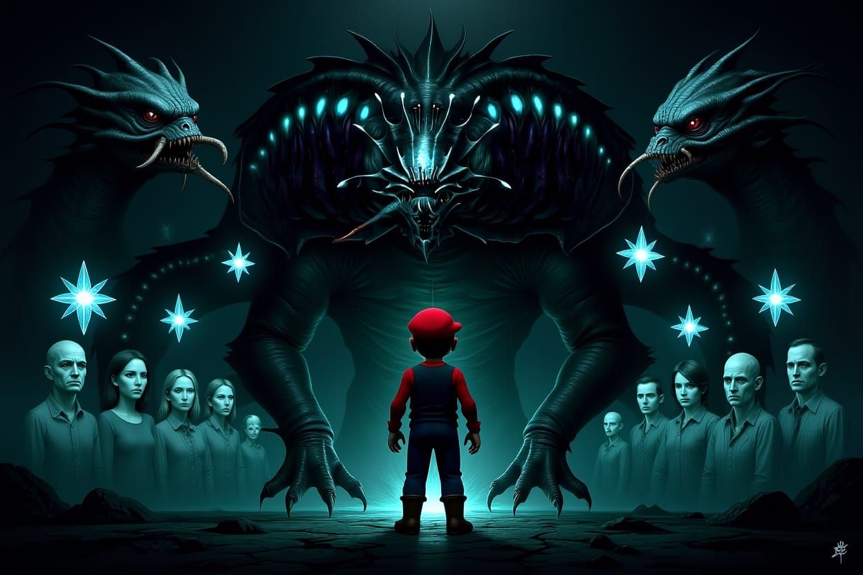 Giant Multi-Headed Dragon Battles Mario at Earth's Core