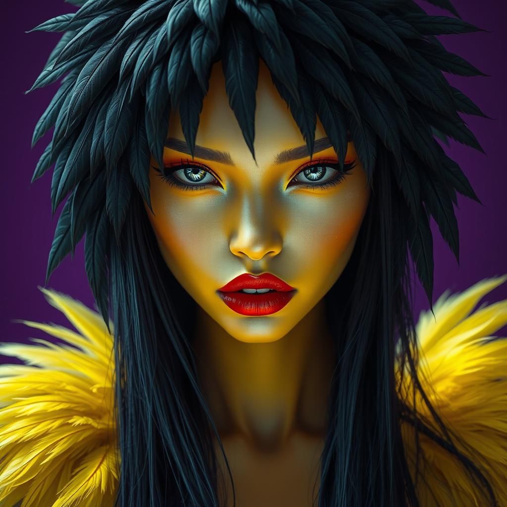 Exotic Feathered Woman in Dark Fantasy Style