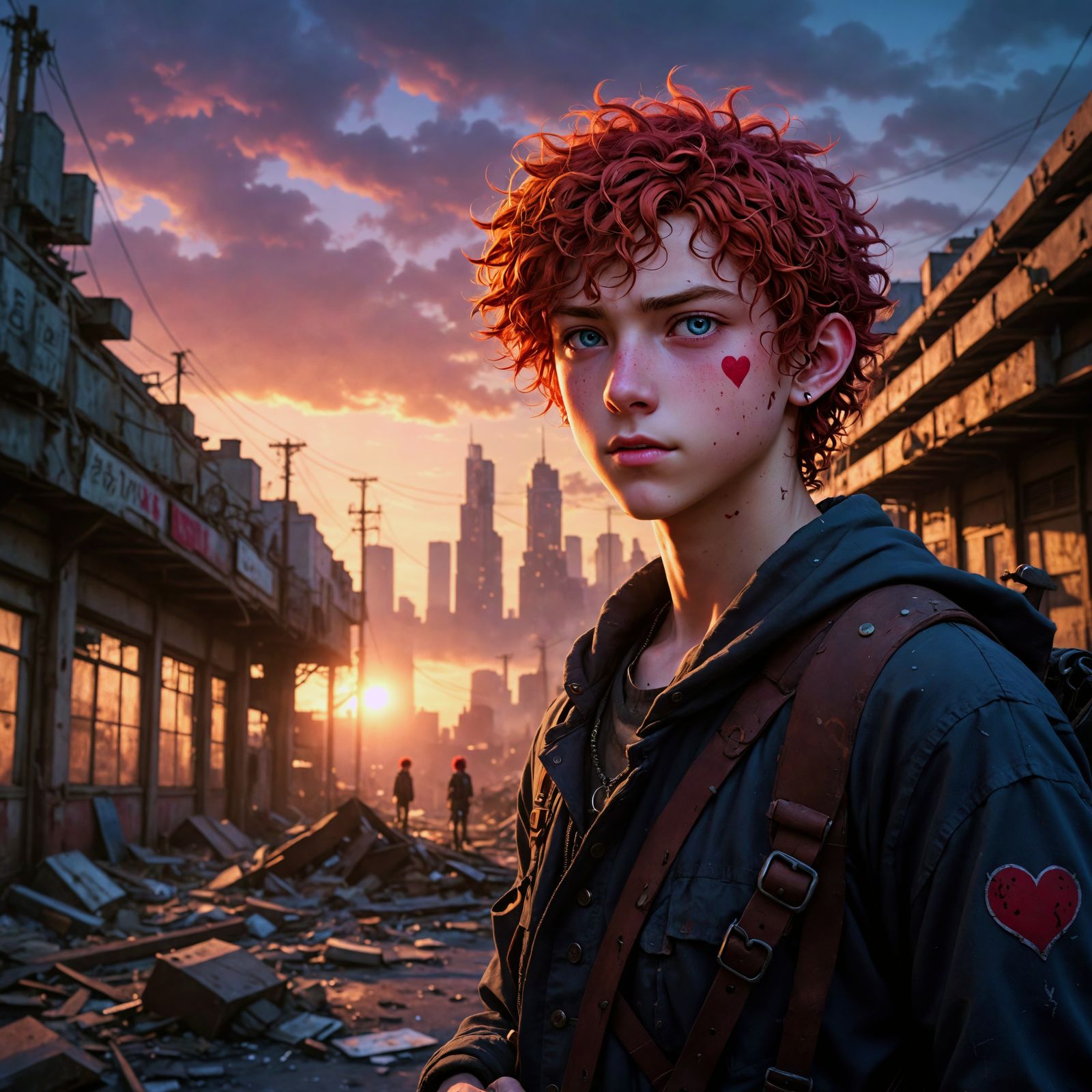 Anime-Style Boy Embodies Resilience in Post-Apocalyptic Amer...