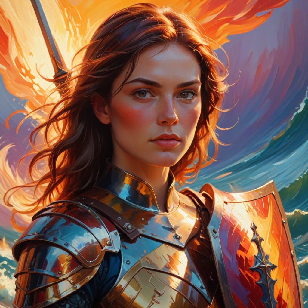 Fauvism Portrait: Woman with Shield and Sword