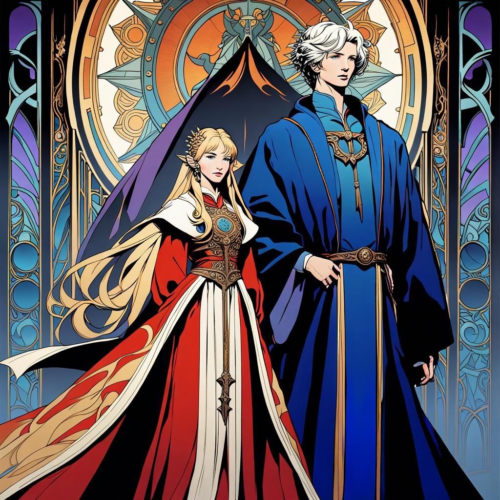 Elven Swashbucklers in Alphonse Mucha Style