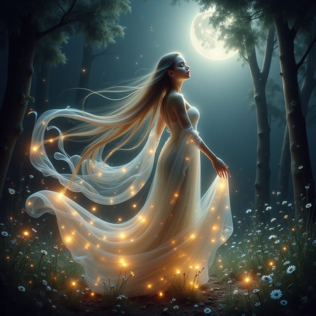 Moonlit Dance: Ethereal Fantasy in Hyperrealistic Style