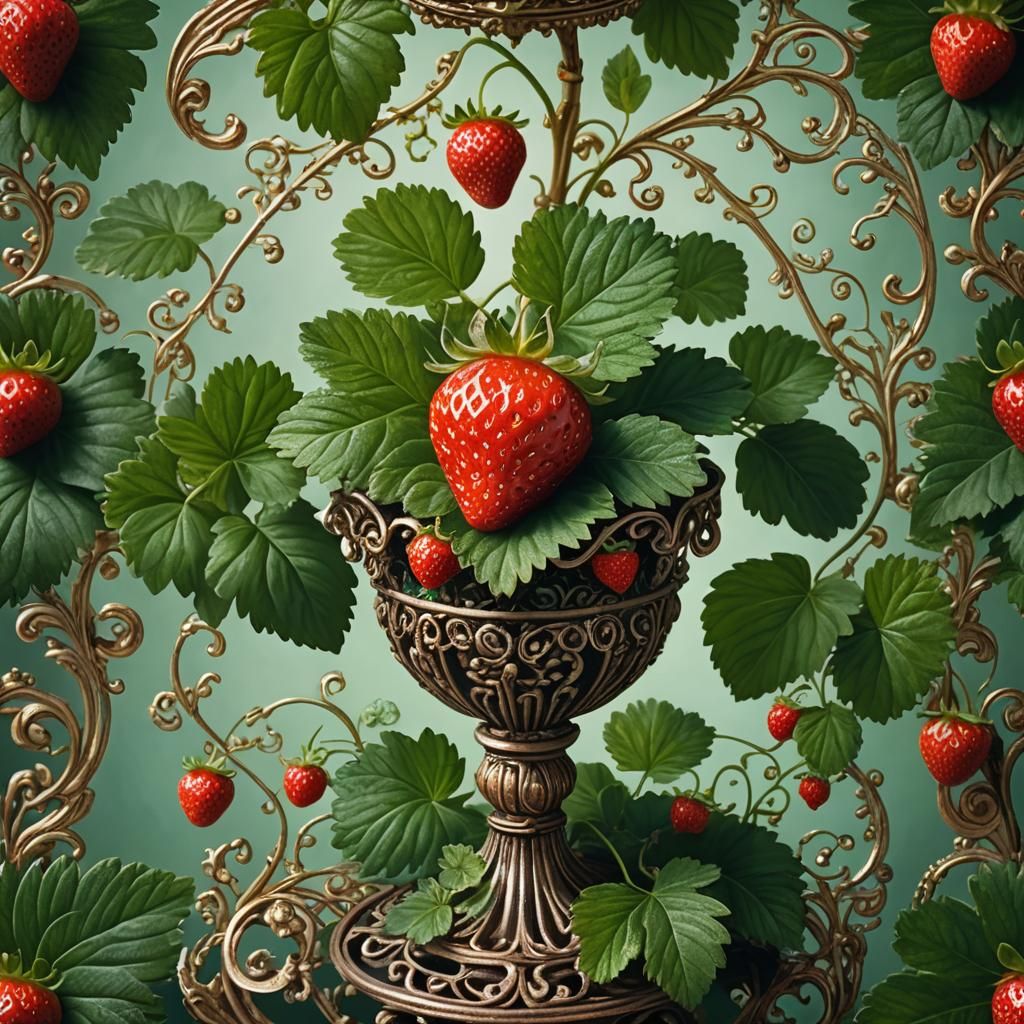 Luxurious Strawberry Still Life as Digital Art
